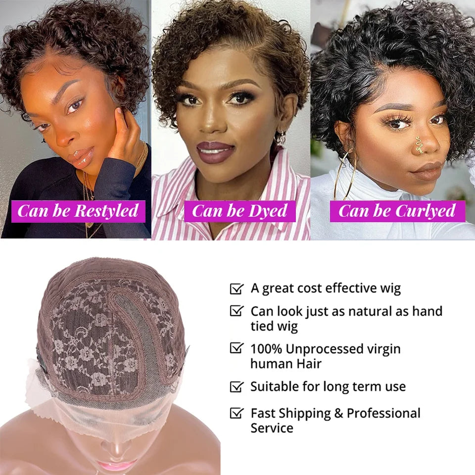 Black Pearl Pixie Wig Short Bob Wigs Curly Wigs Human Hair Wigs For Women 13x6x1 Lace Front Wigs Pelucas De Cabello 100 Humano