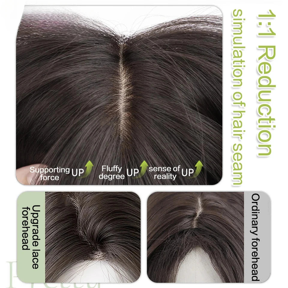Shoulder Layered Synthetic Wig For Women Daily Use 16Inch Heat Resistant BOB Wig With Lace Front Brown Black Lolita Cosplay Wigs