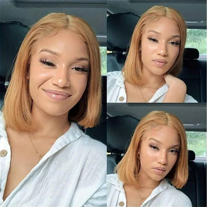 27# Honey Blonde Lace Frontal Wigs 13x4 Lace Front 100% Human Hair Wigs Bone Straight Bob Brazilian Wigs 200 Density on Sale