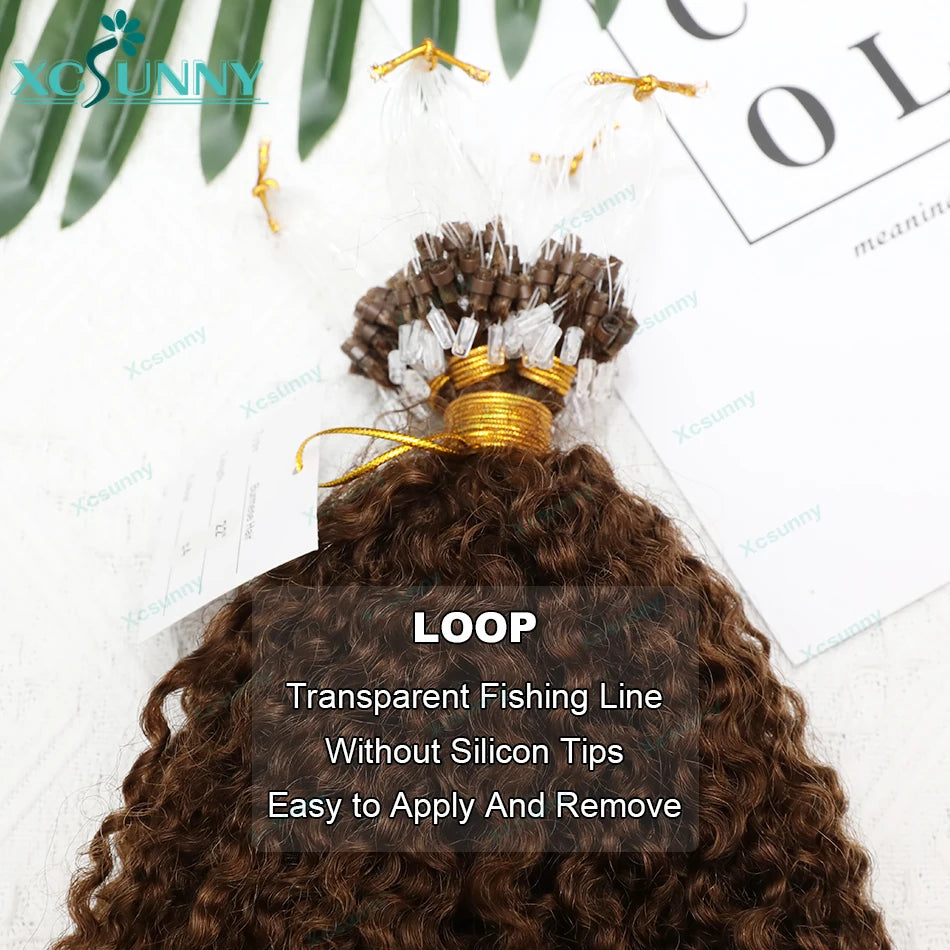 Microlink Hair Extensions Kinky Curly Color 4 Micro Ring Loop Hair Extensions Human Hair For Women Microring Hair Extensions