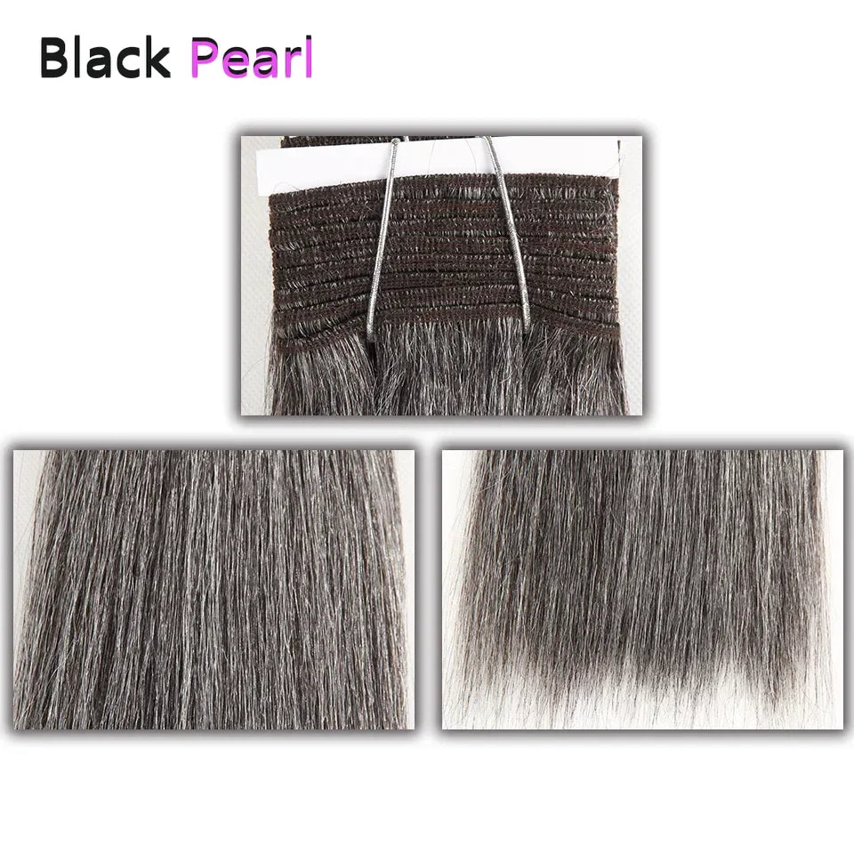 Sleek Yaki Straight Gray Hair Bundles Brazilian Hair Weave Bundles Silver Grey #44 #34 51# For Black Remy Human Hair Extensions