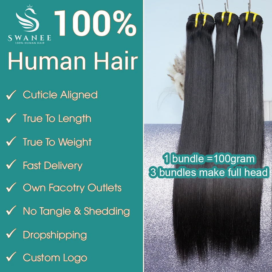 Bone Straight Human Hair Bundles 12A Grade 100% Unprocessed Raw Vietnamese Virgin Weft Hair Extensions #1B Natural Black