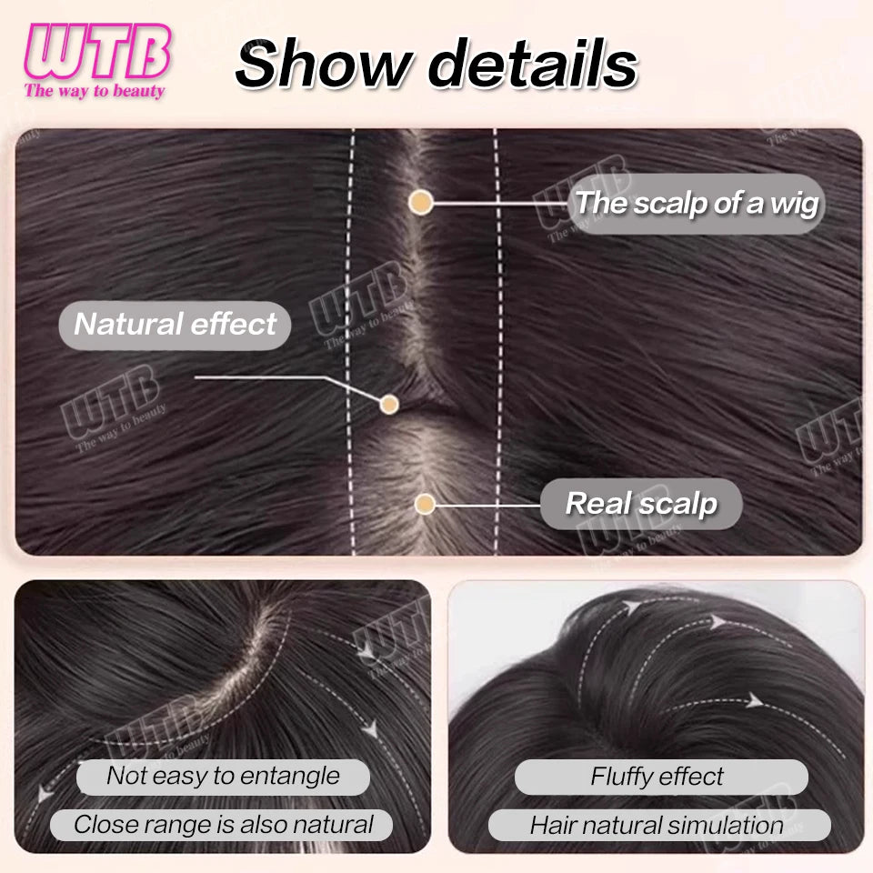 60cm Synthetic Middle Part Topper Hairpiece with Bangs Clip-In Bangs Extension Natural Invisible Clourse Hairpiece for Women