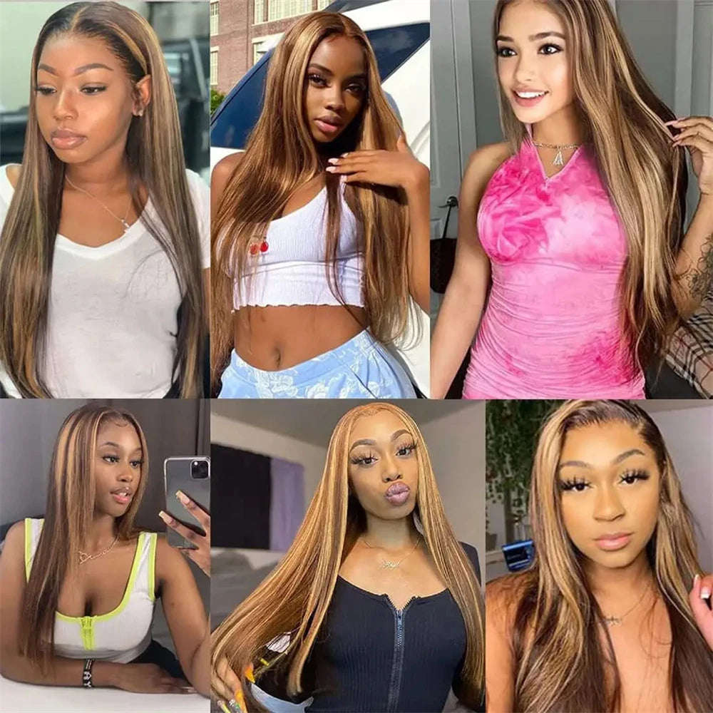 12A Highlight Bundles Straight Human Hair Bundles P4/27 Colored Ombre Honey Blonde Bundles Brazilian Hair Extensions Hair Weaves