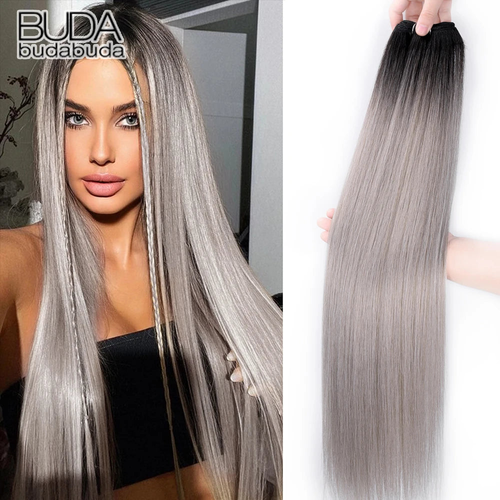 26Inch Synthetic Straight Hair Weave Hair Bundles 150g Natural Long Hair Extensions Yaki Straight Hair Weaving For Women Fake