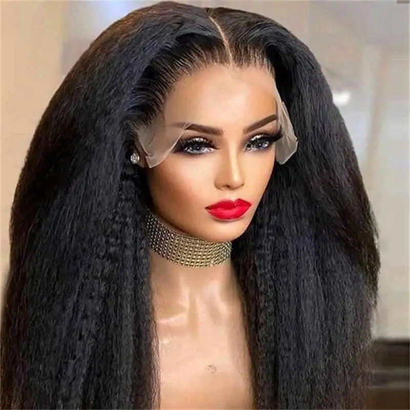 Kinky Straight Human Hair Wig 13X4 Kinky Straight Wig Human Hair PrePlucked With Baby Hair Yaki Straight Lace Front Wigs
