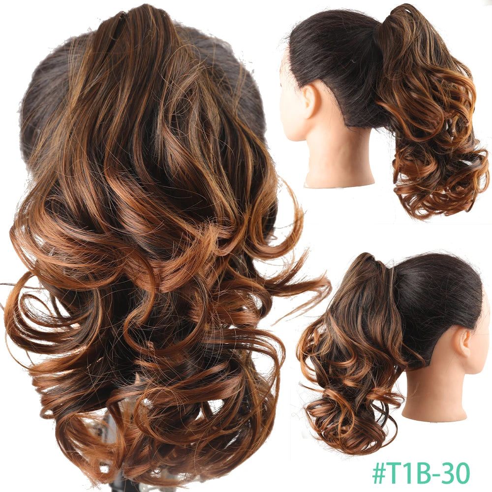Synthetic Claw Clip In Short Ponytail Curly Pony Tail Clip-on hair False Wig House Pony Extension Hairpiece For Women