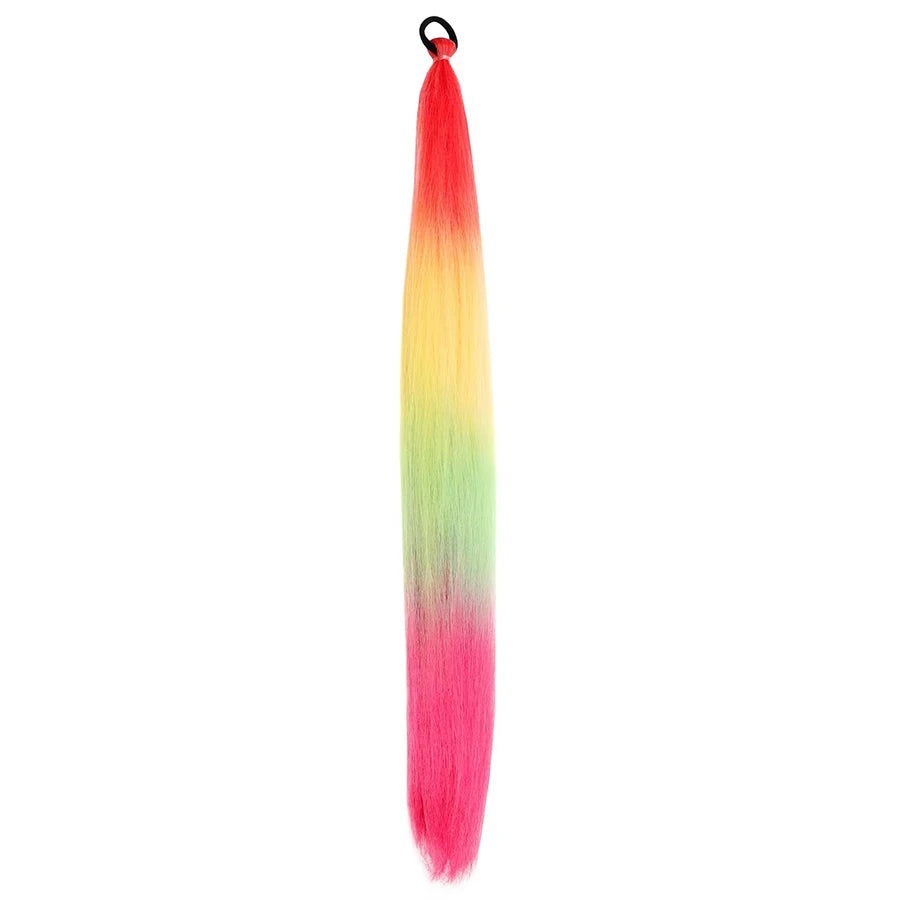 2PCS 26Inch Synthetic Long Straight Ponytail with Elastic Hair Colorful Braiding Hair Ponytail Hair Extensions Hair Accessories