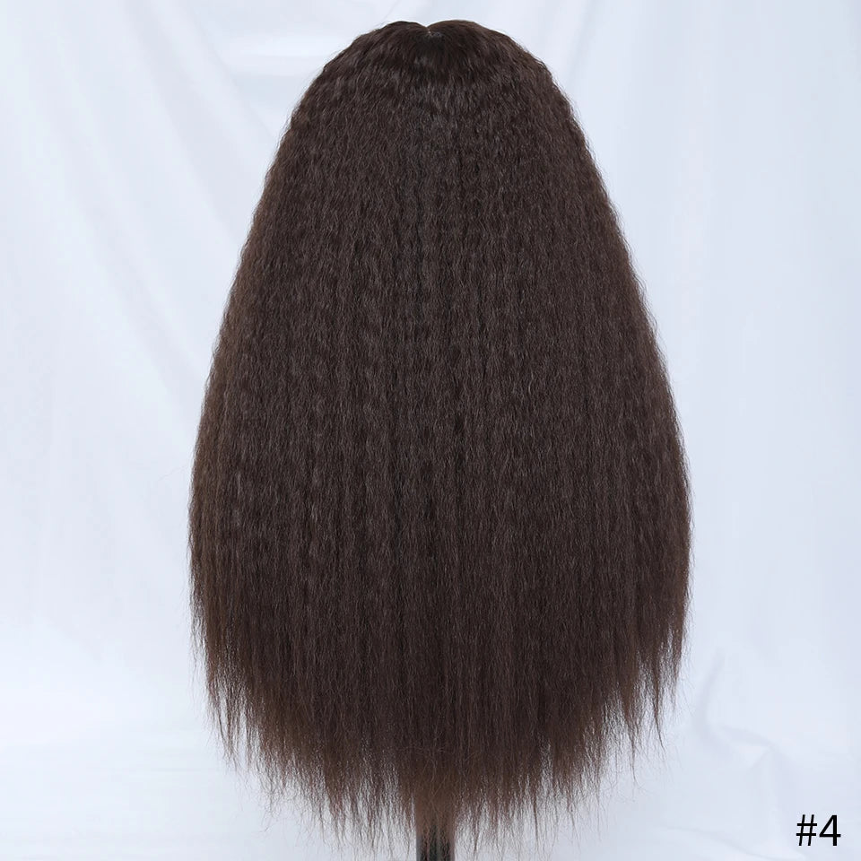 28 Inch Kinky Straight Lace Wigs Synthetic Black T Part Yaki Straight Lace Front Wigs For Women Brown Afro Wigs With Hair Line