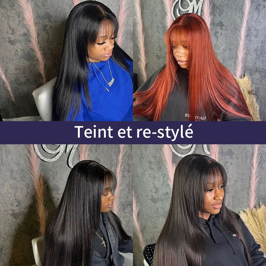 Straight 3X1 Middle Part Lace Realistic Look Fake Scalp Wig Brazilian Wig Straight Fringe Human Hair With Bangs For Women