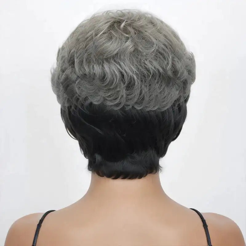Salt And Pepper Bob HD 5X5 Glueless Human Hair Wigs Ready To Go Half Black Of Back Edgy Pixie Cut Wig With Natural Wave Bang