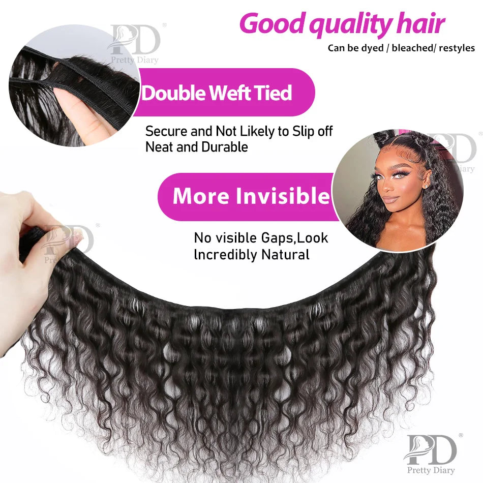 PD 30 32 36 40 Inch Deep Wave Human Hair Bundles Brazilian Remy Unprocessed Weaving Curly Hair Bundles Weave Extensions Deals