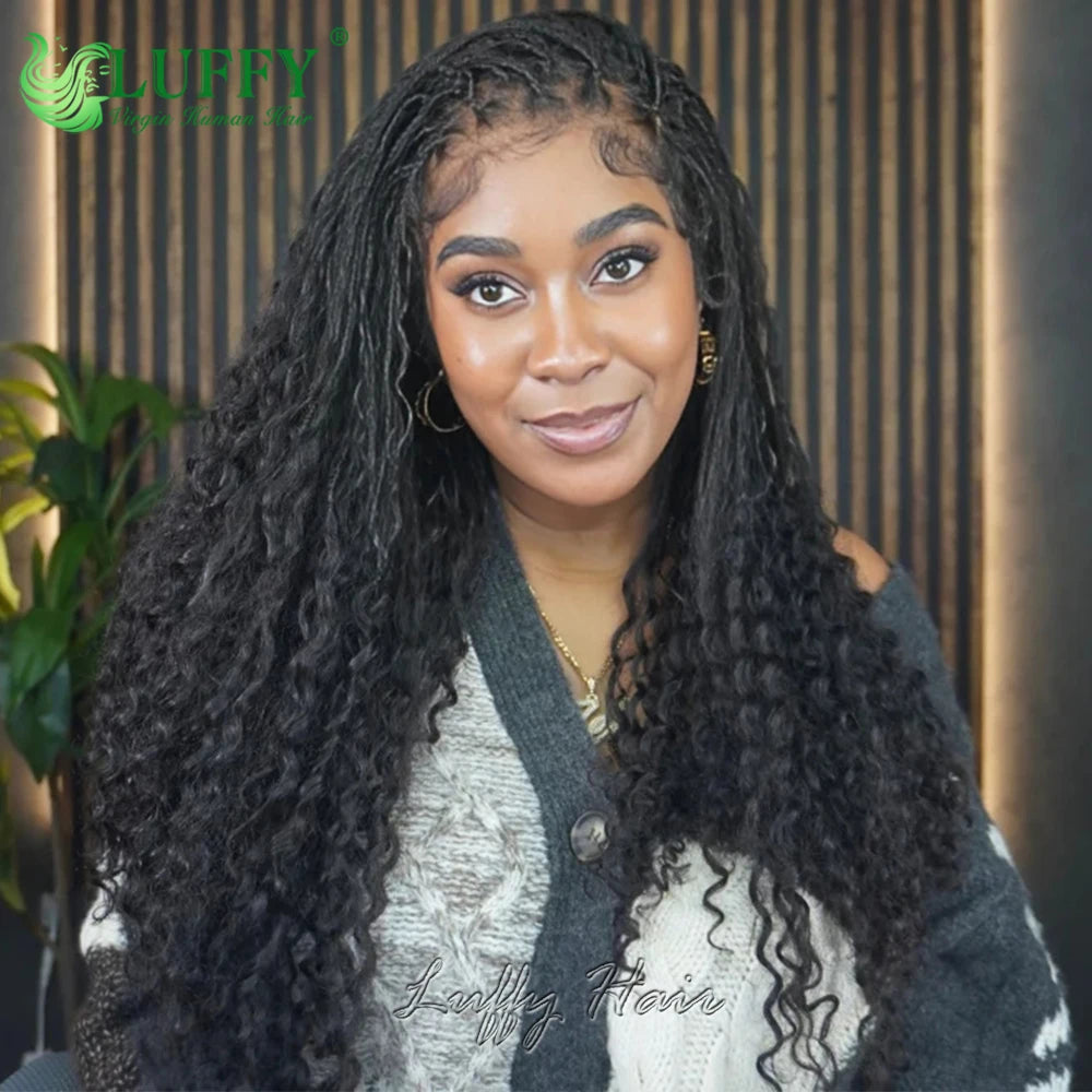 Knotless Boho Box Braids HD Transparent Full Lace Wig Curly Ends Human Hair Pre Plucked Braided Wigs 300 High Density For Women