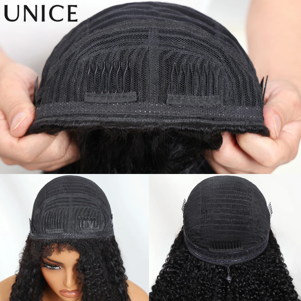 UNice Hair New 4C Blend Edges Kinky Curly Half Wigs With Drawstring 100% Human Hair Glueless Flip Over Wig No Leave Out