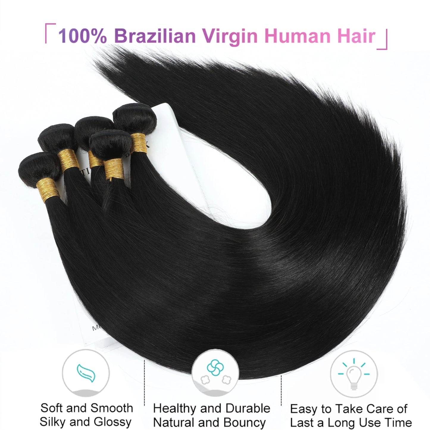Brazilian Straight Hair Bundles 28 30 32 Inch 12A Virgin Remy Straight Human Hair Bundles 100% Unprocessed Remy Hair Bundles #1B