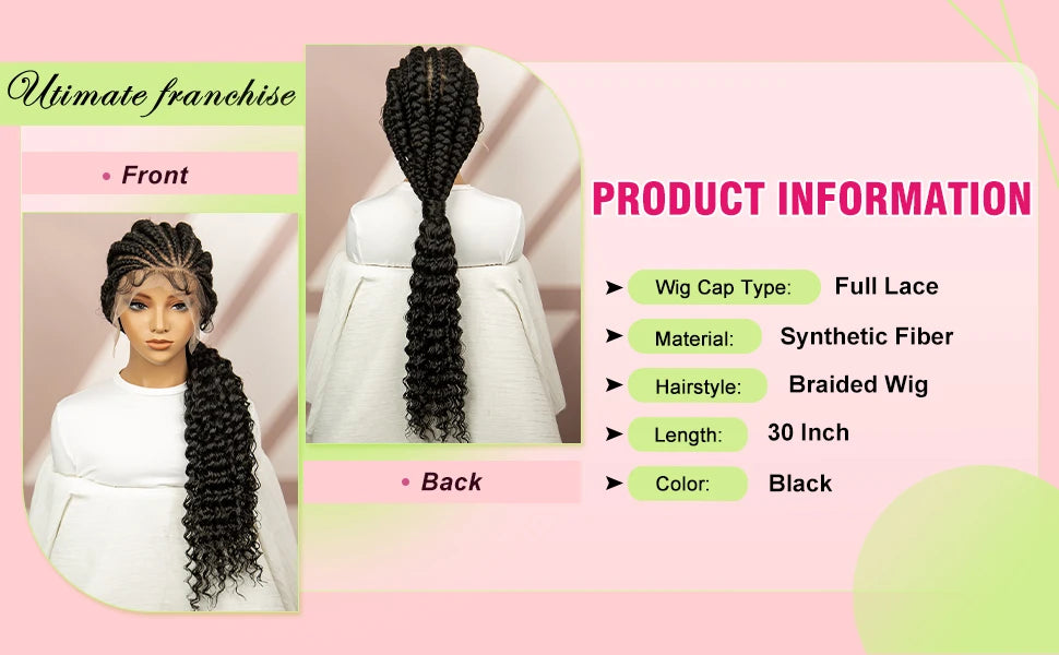 African Black Women Braided Wigs Double Lace Cornrow Braided Wig with Baby Hair Full Lace Frontal 30 Inch Natural Braiding Hair