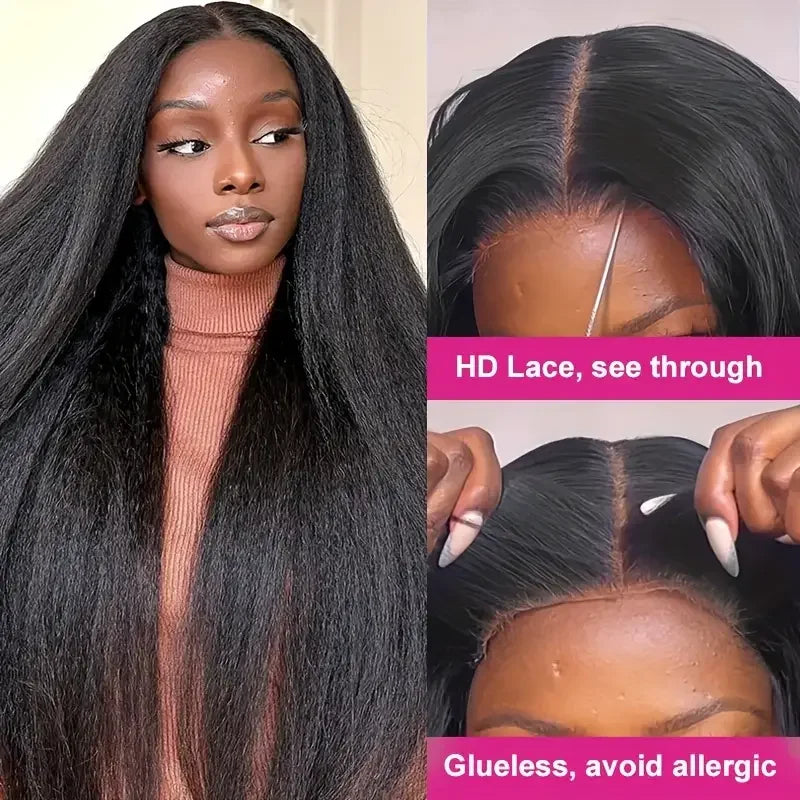 Kinky Straight Human Hair Wig For Women 13x4 Lace Front Wigs Human Hair Pre Plucked Yaki Straight Brazilian Human Hair Wigs