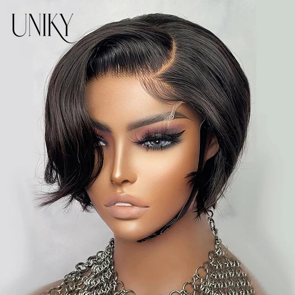 Pixie Cut Wigs Human Hair Wigs For Women straight Short Bob Wig Brazilian PrePlucked 13x4 Lace Frontal Human Hair Wig 180Density
