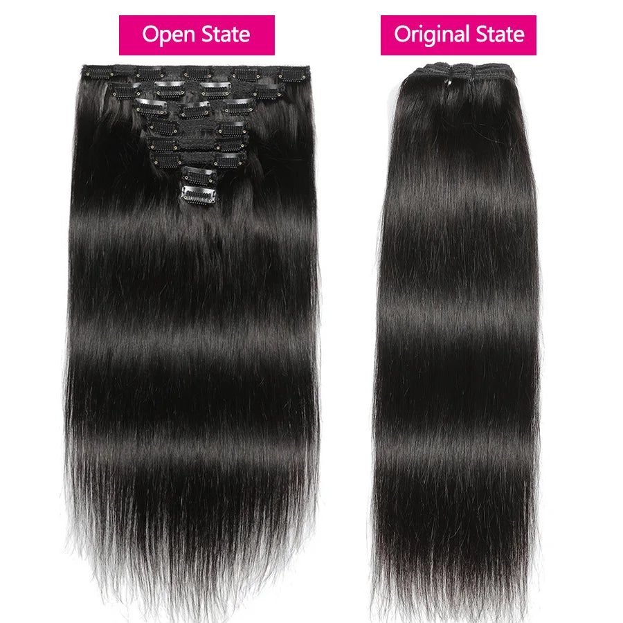 Clip In Hair Extensions Human Hair Thick Straight Clip In Natural Black Color Clip Ins Remy Hair 26 28 30 32 Inch For Women