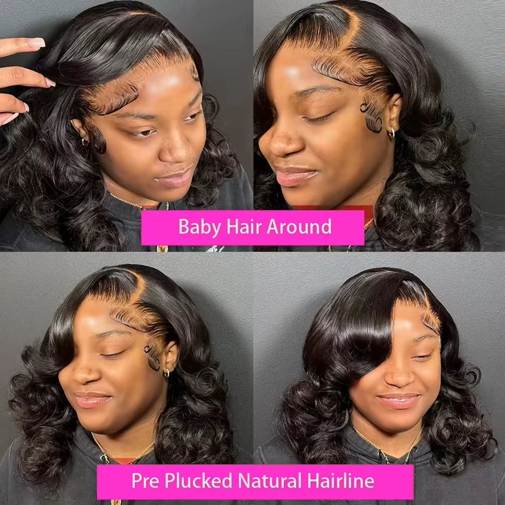 Umi 230% Glueless Human Hair Wavy 13x4 Transparent Lace Front Wigs For Women Body Wave Lace Frontal Wig Short Bob Wig Human Hair