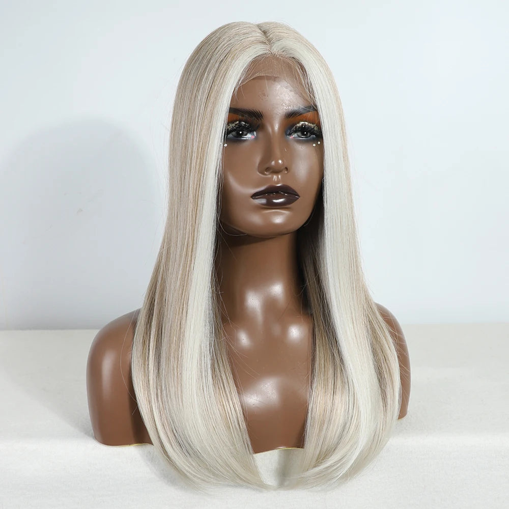Synthetic Lace Front Wig Straight Baby Hair Bob Wig Bown Black Blonde Hair Wig 22"Cosplay Wig For Women Heat Resistant Wig