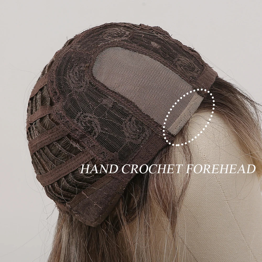Synthetic Lace Hairline Wigs Platinum Blonde Highlight Long Wavy Lace Forehead Wig Hand Crochet Wigs for Women Heat Resistant