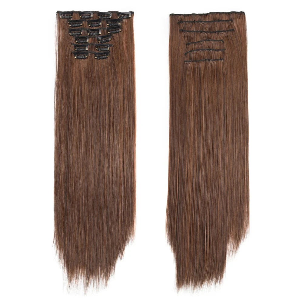 Clip in Hair Extensions Synthetic 24Inch Long Invisible Natural Straight 6 PCS Thick Seamless Clip on Hair Extensions for Women