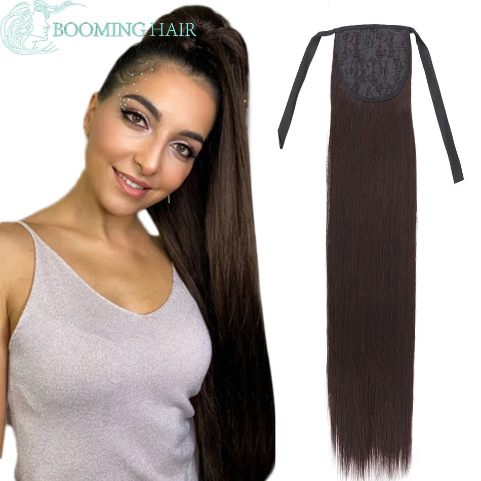 Synthetic Long Straight Ponytail Drawstring Pony Tail 32inch Clip In Hair Extensions for Women Heat Resistant Fake Hair BOOMING