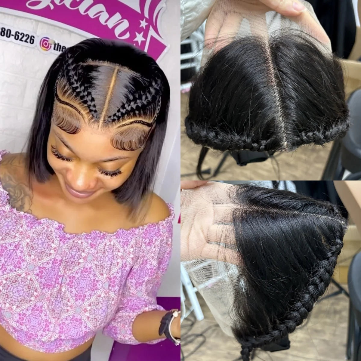13X4 Transparent Lace Frontal with Braids 10 Inches Natural Brazilian Remy Hair Lace Frontal for Women Girls