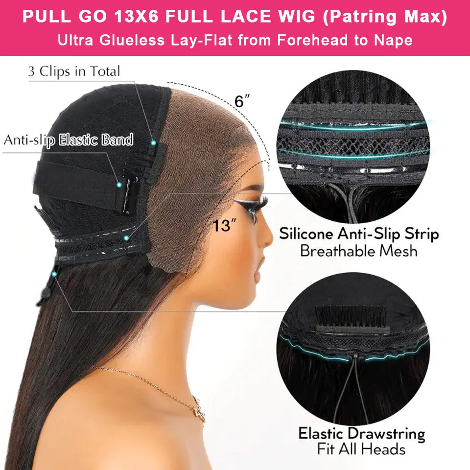 Straight Pull Go 13x6 Lace Wig with Elastic Drawstring 13x6 HD Lace Frontal Wig 5x5 Glueless Wigs Human Hair 13x4 Lace Front Wig