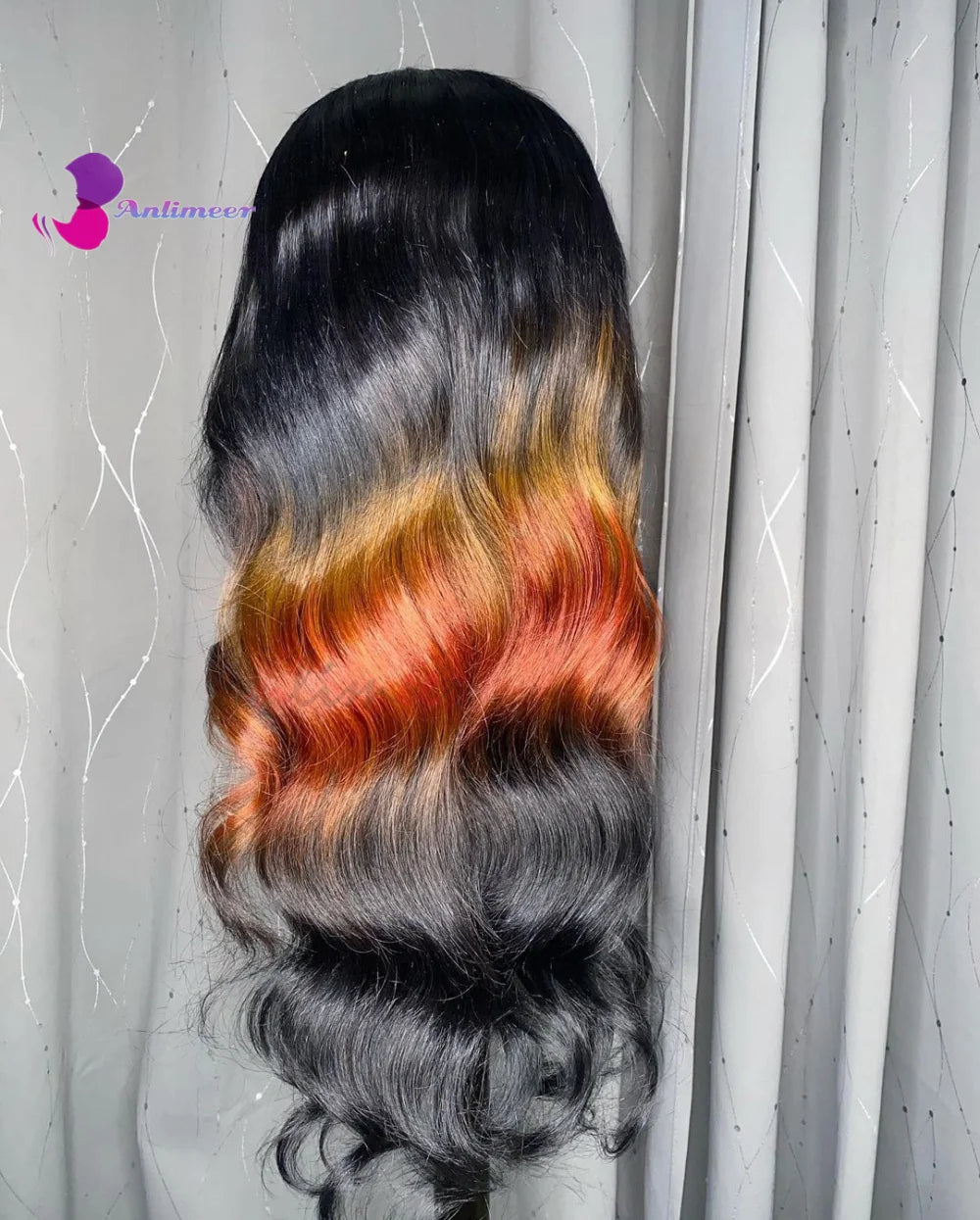 Jet Black Ombre Orange Ginger Mixed Colored Human Hair Long Wigs Body Wave Lace Front Wig Real Human Hair Wig for Black Women