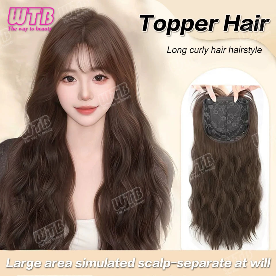 60cm Synthetic Middle Part Topper Hairpiece with Bangs Clip-In Bangs Extension Natural Invisible Clourse Hairpiece for Women