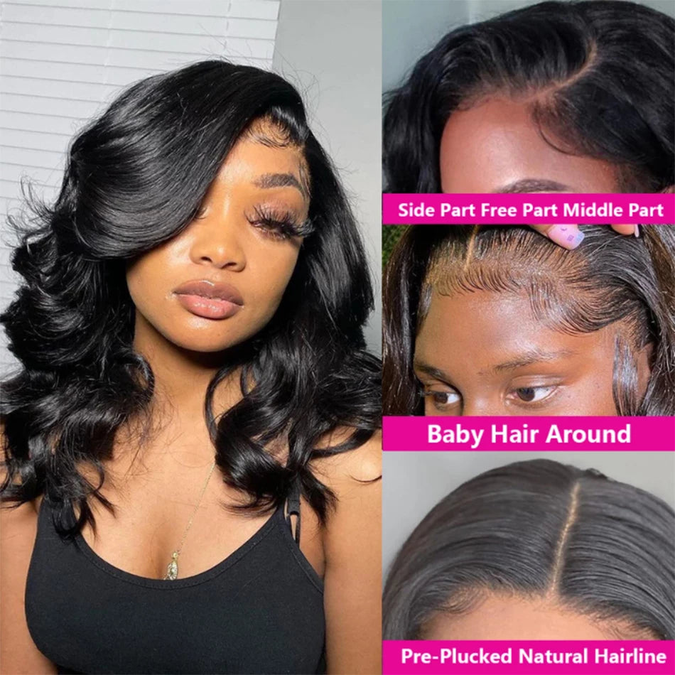 12A Short Loose Body Wave Bob Wig Brazilian Virgin Human Hair Lace Front Wigs 13X4 Transparent Body Wave Frontal Closure Wigs