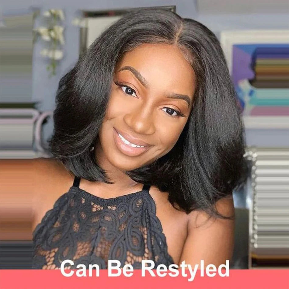 12A Glueless Wigs Malaysian Kinky Straight Lace Front Wigs Human Hair Pre Plucked 13X4 Yaki Straight Lace Frontal Wigs 180%