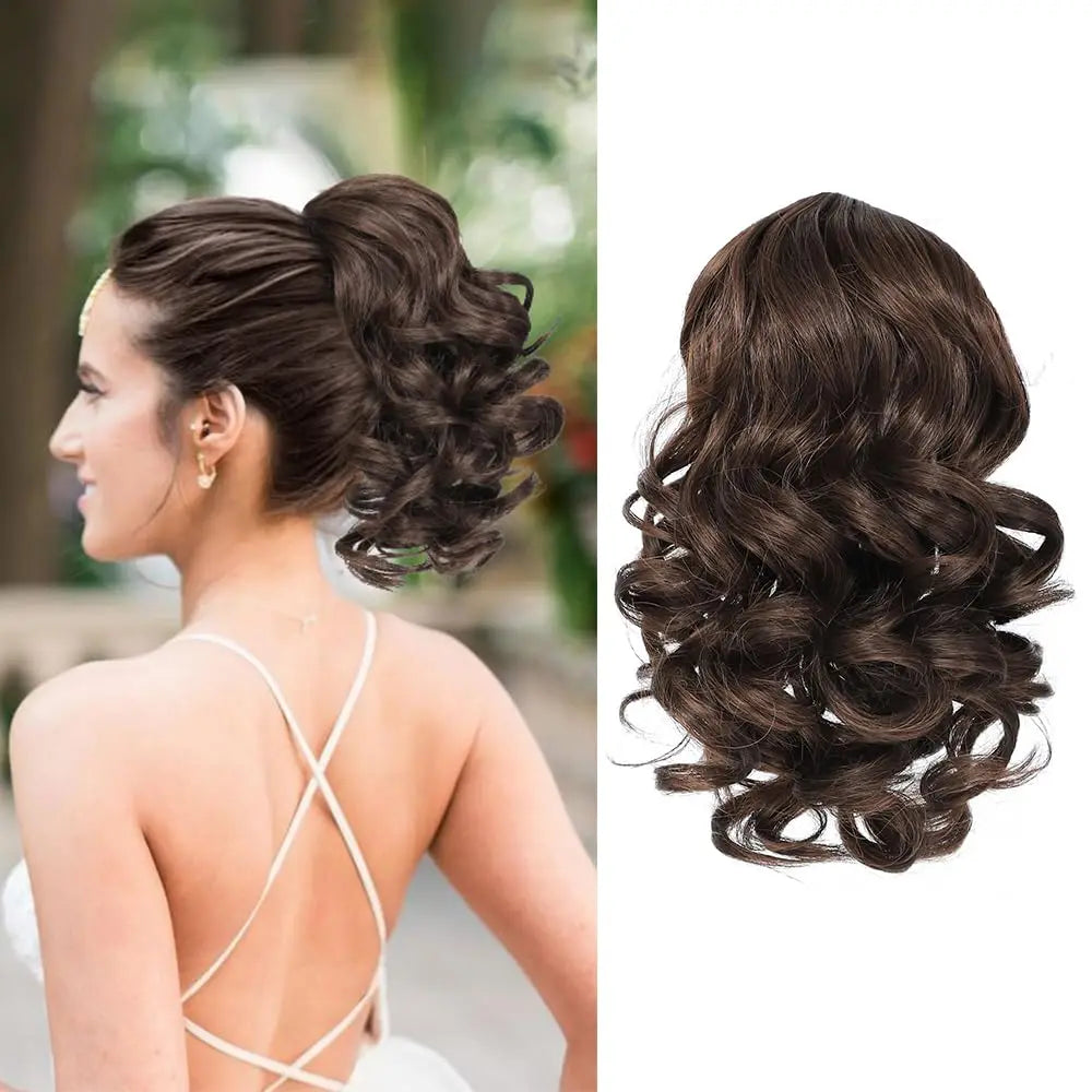 Short Curly Drawstring Ponytail Extensions Synthetic Clip In Hair Extensions Elegant For Daily Use Hair Accessories