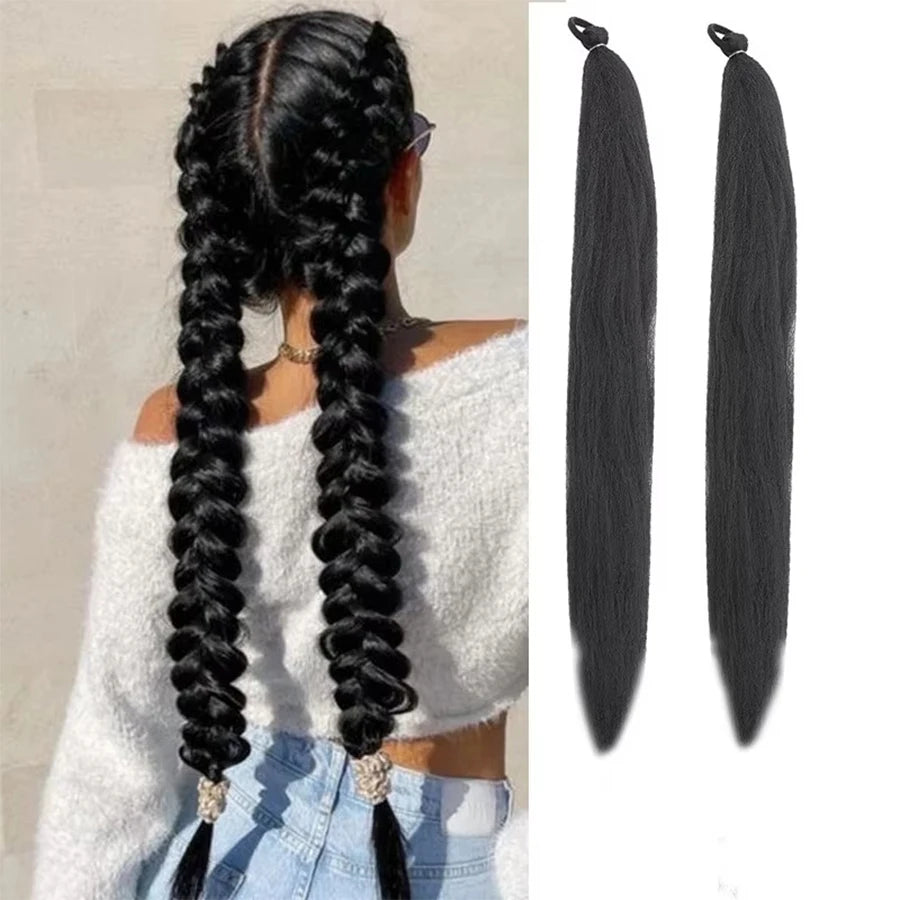 2PCS 26Inch Synthetic Long Straight Ponytail with Elastic Hair Colorful Braiding Hair Ponytail Hair Extensions Hair Accessories