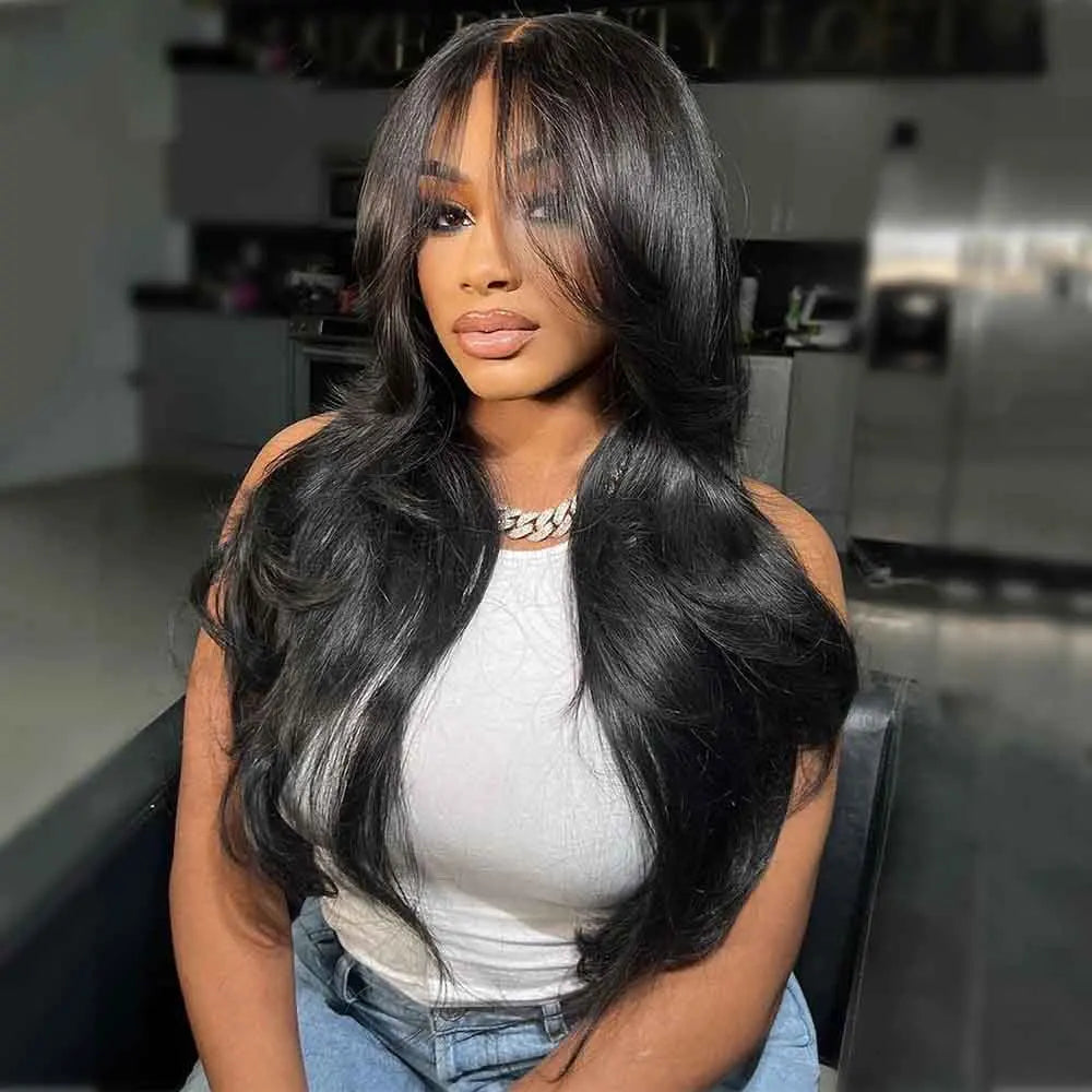 Curtain Bangs Wigs Body Wave Lace Front Human Hair Wig With Bang 13x4 13x6 Pre Plucked Lace Wigs Frontal Hair Wigs For Women