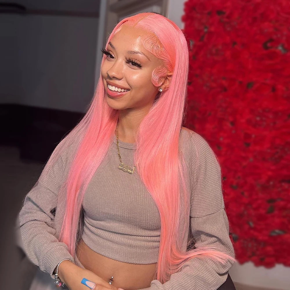 Bone Straight 13x6 HD Light Pink Lace Front Wigs 100% Human Hair For Women Brazilian 613 Color 13x4 Lace Frontal Wig Pre Plucked