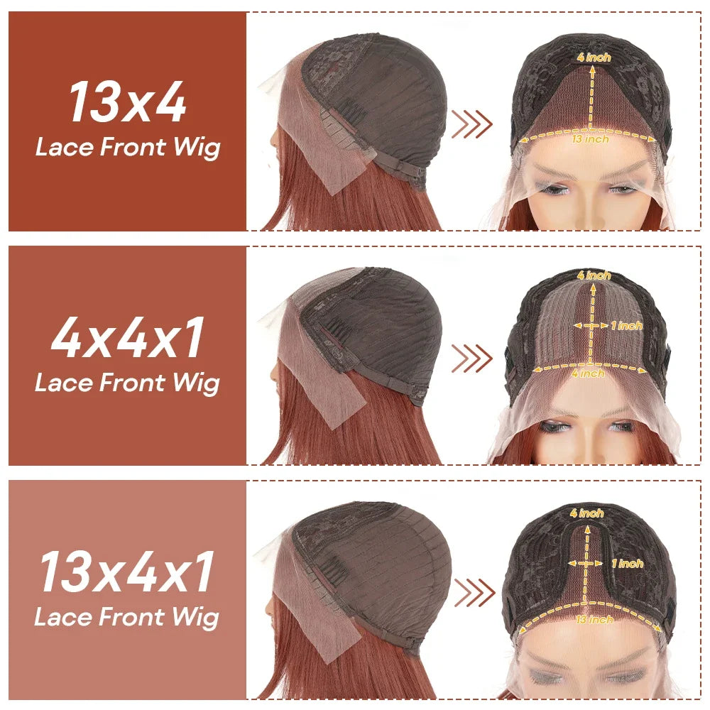 Reddish Brown Layered Lace Front Wig 13X6 Copper Red Straight Lace Front Wigs For Women Synthetic Glueless Heat Resistant Wigs