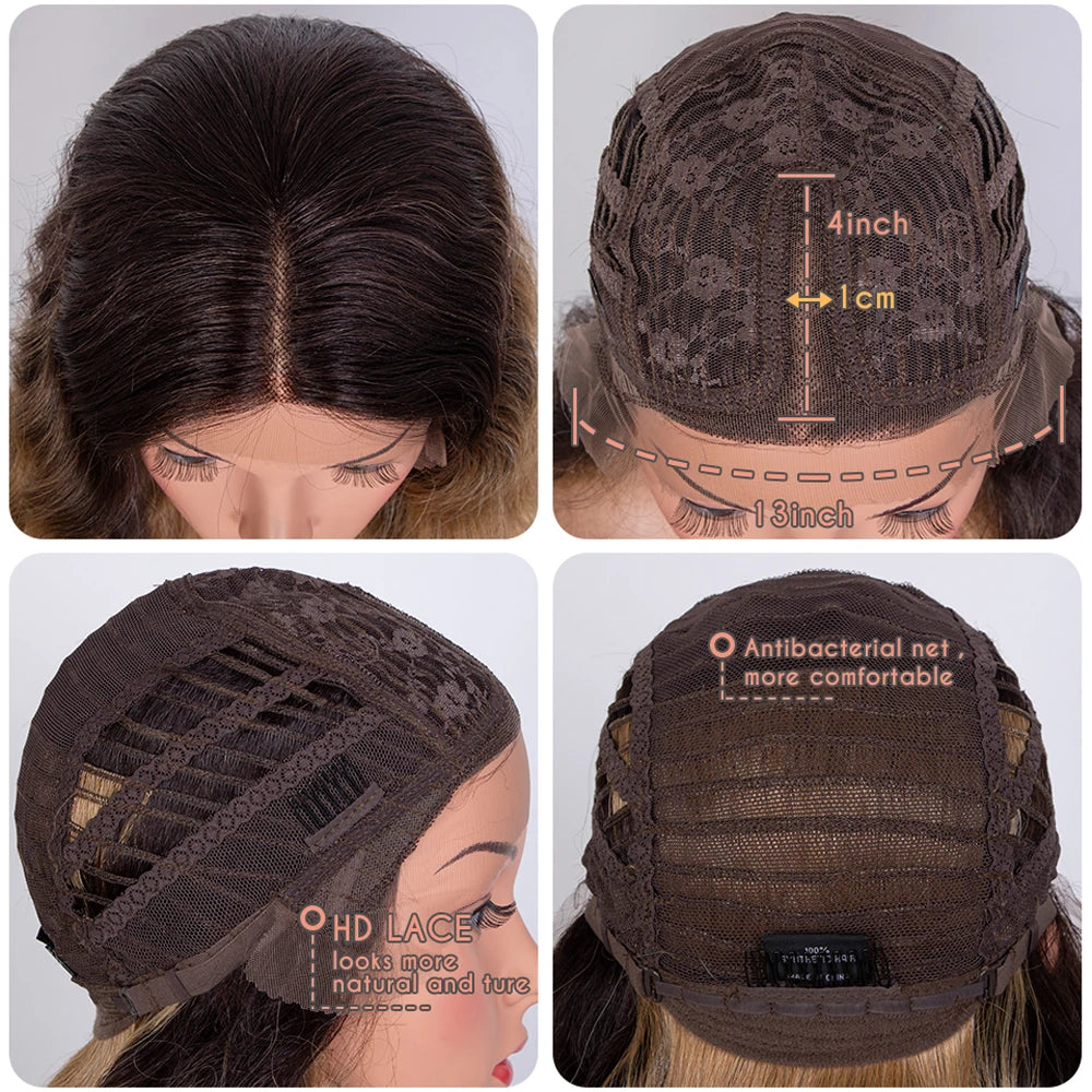 Synthetic Lace Wig Long Deep Wavy Ombre Blonde Brown Lace Wigs For Black Women Heat Resistant Cosplay Wigs