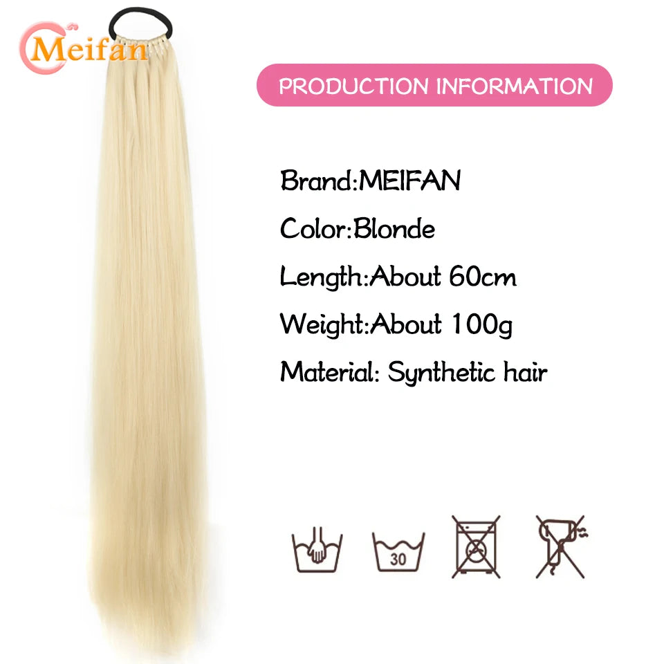 MEIFAN 18-32Inch Long Straight Ponytail Extension with Elastic Tie Natural Soft Fake Pony Tail Synthetic DIY Ponytail Hairpiece