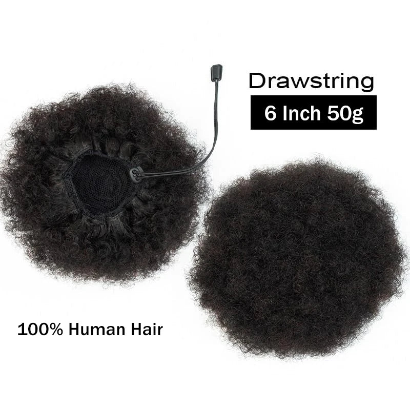 Afro Kinky Puffs 100% Human Hair Buns Ponytail 12A Brazilian Short Curly Drawstring Ponytail Extensions For Black Women