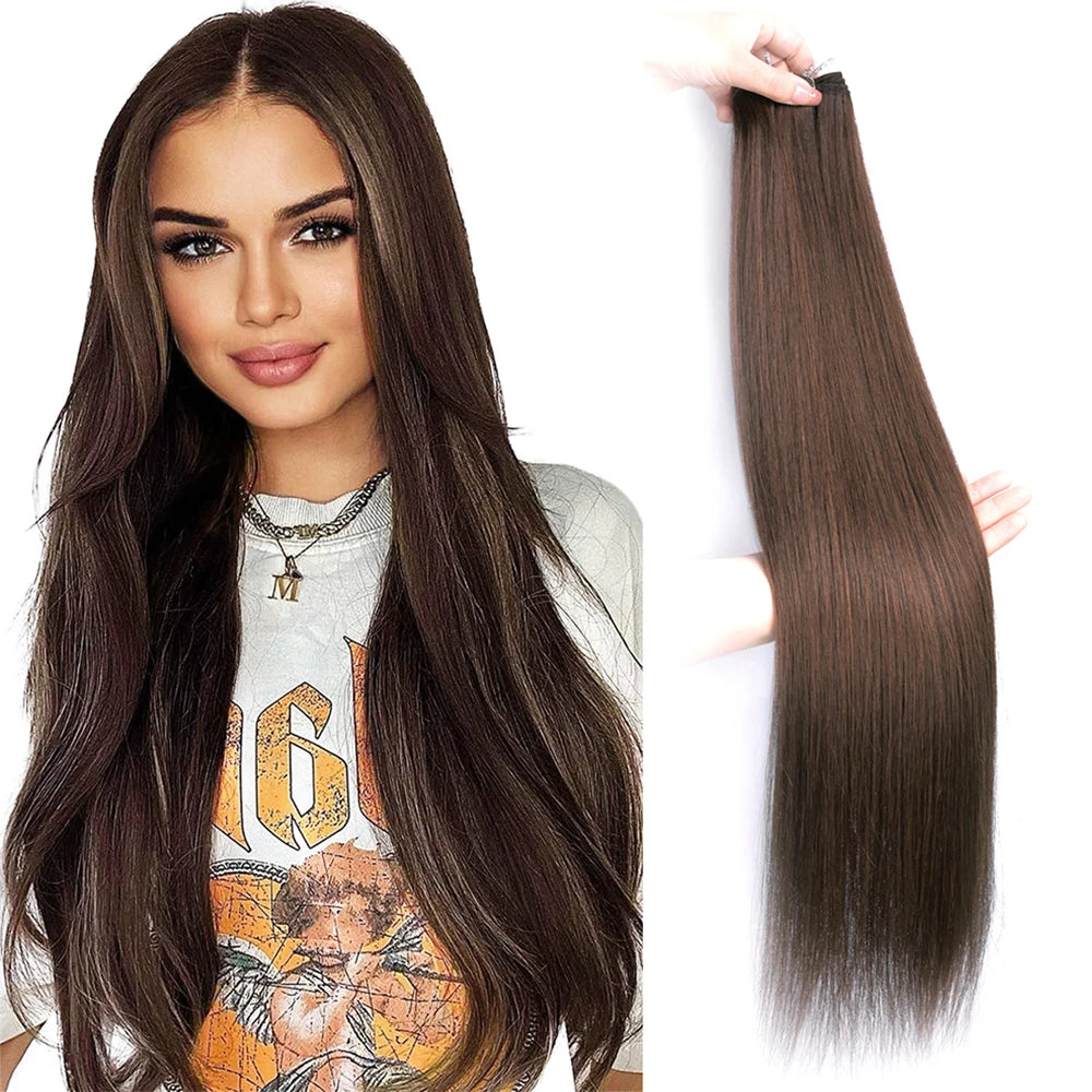 26Inch Synthetic Straight Hair Weave Hair Bundles 150g Natural Long Hair Extensions Yaki Straight Hair Weaving For Women Fake