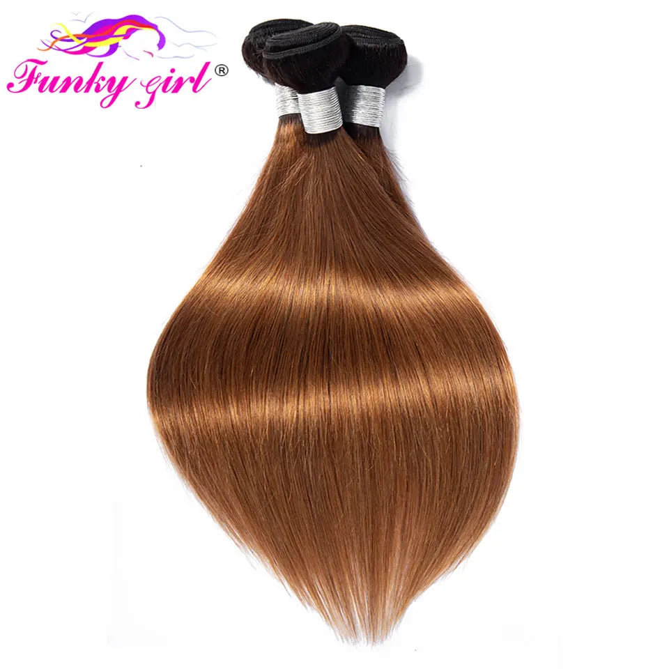 Straight Bundles Ombre Hair With Closure Brazilian Human Hair Weave Bundles Ombre Remy Closure With Bundles Medium Ratio 1B/30