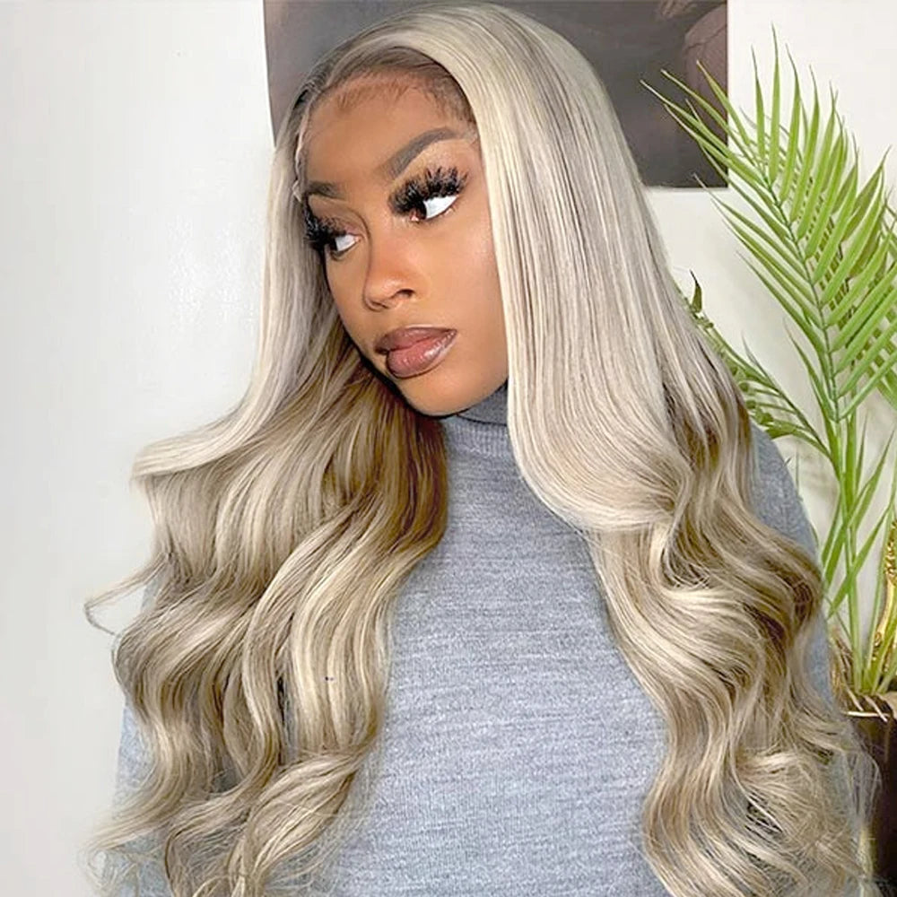 13X6 Honey Blonde Body Wave Lace Front Wig Pre Plucked Natural Hairline Synthetic Light Blonde Lace Front Wigs Glueless