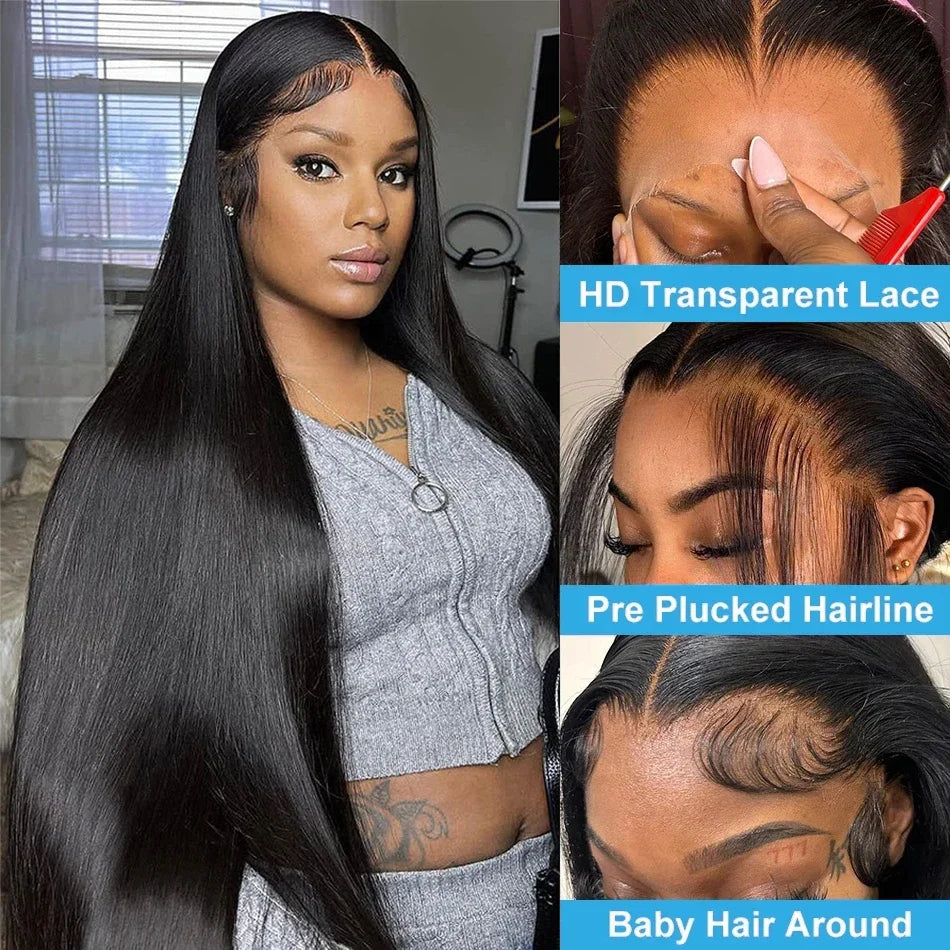 5×5 Lace Long Straight Frontal Lace Human Hair Wig 32 34 36 inch No Tangle No Shedding Brazilian Human Hair Wigs For Black Women