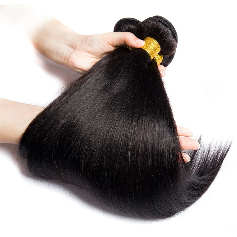 Straight Bundles with Frontal Brazilian 100% Virgin Human Hair 3 Bundles with 13x4 Lace Frontal Brown 4 Color Straight 3 Bundles