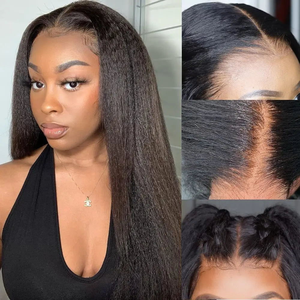 Kinky Straight Human Hair Wig 13X4 Kinky Straight Wig Human Hair Pre Plucked With Baby Hair Yaki Straight Human Hair Wigs