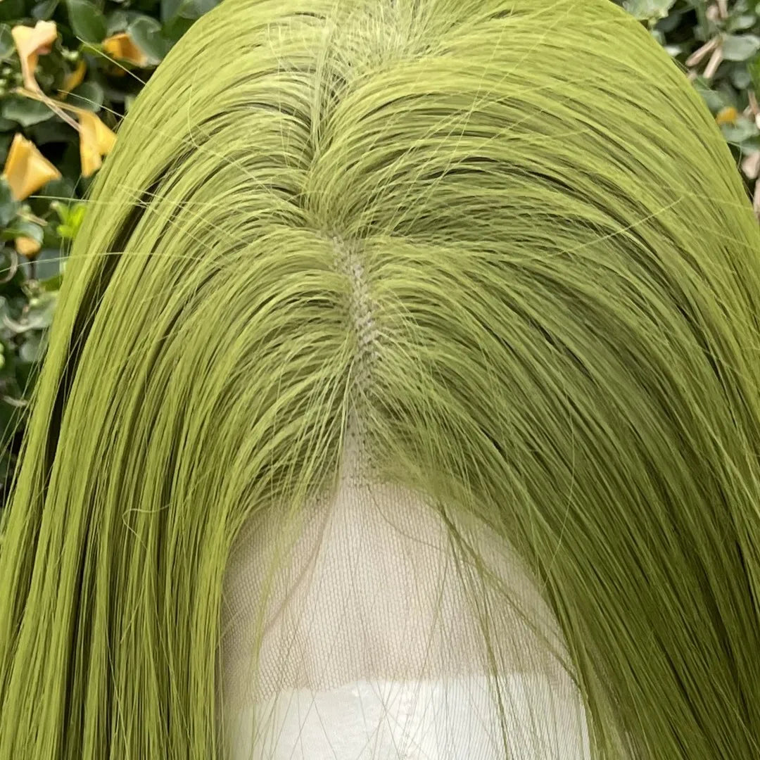 Green 13X4 Synthetic Lace Front Wigs for Women 26 Inch Long Sliky Straight Lace Wigs Half Hand Tied 150% Density Glueless