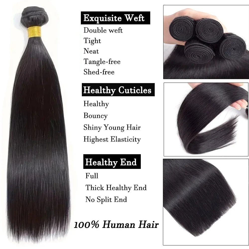 28 30 36 40 Inch Bone Straight 100% Real Human Hair Straight Human Hair Bundles Raw Hair Bundles Brazilian Hair Weave Extensions